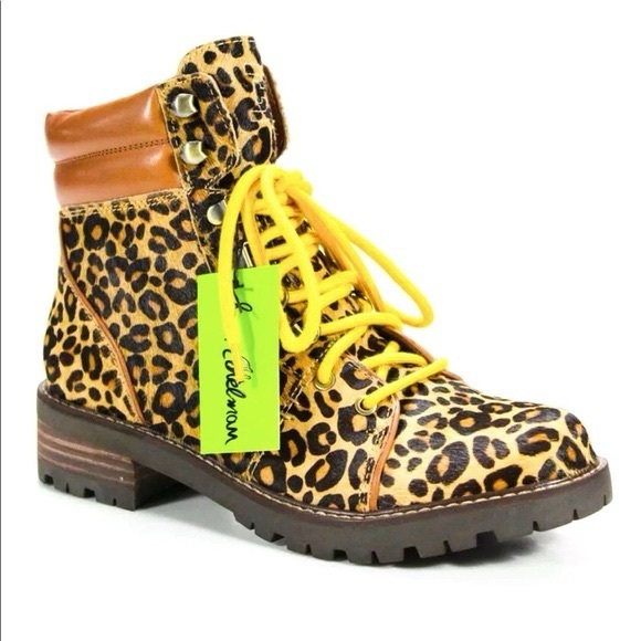 Sam Edelman Shoes - Sam Edelman Leopard Print Combat Boots with Yellow Laces
